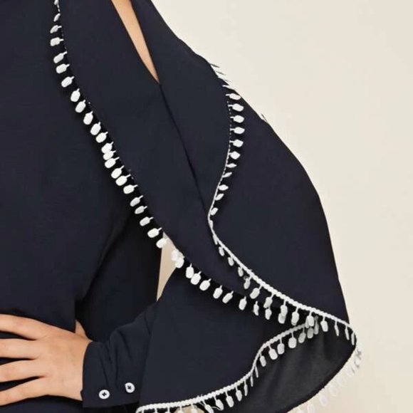 Black Lace Trim Long Sleeve Blouse in XS, M, L - Picture 3 of 4